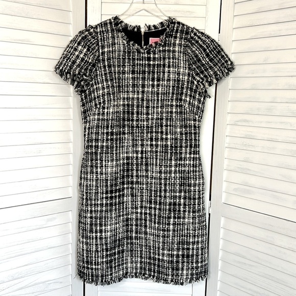 KATE SPADE l Flutter Sleeve Tweed Dress Black White Pockets Size 10 / Medium* - Picture 3 of 14